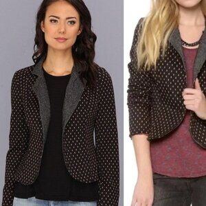 Free People Black Tan Quilted Polka Dot Knit Blazer Jacket